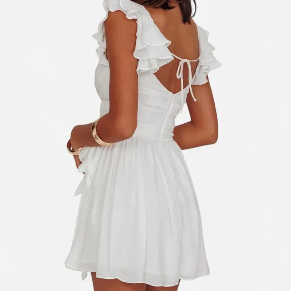 Selfie Leslie Whimsy Ruffle baby doll Dress– White bridal graduation XS - Image 4