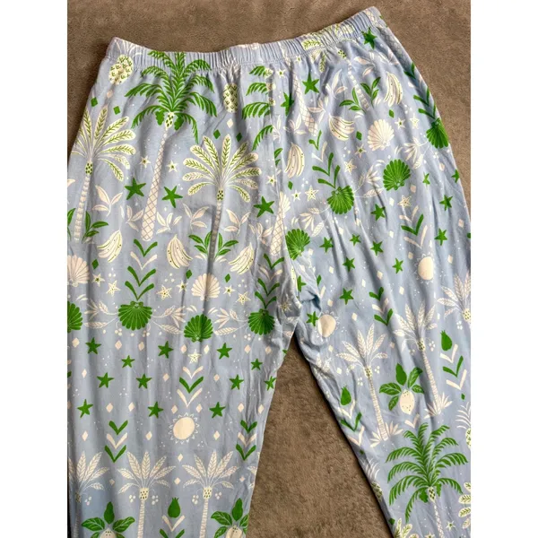 The Cat's Pajamas PJ Set Womens XS Blue Tropicana Palm Pima Cotton Lounge - Image 11