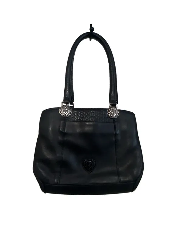 Vintage Brighton Chantilly Black Leather Croc Satchel Bag Filigree Heart - Image 2