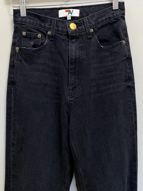 Aviator Nation Gypsy Hi Rise Wide Leg Jean Distressed Denim in Vintage Black 25 - Image 5