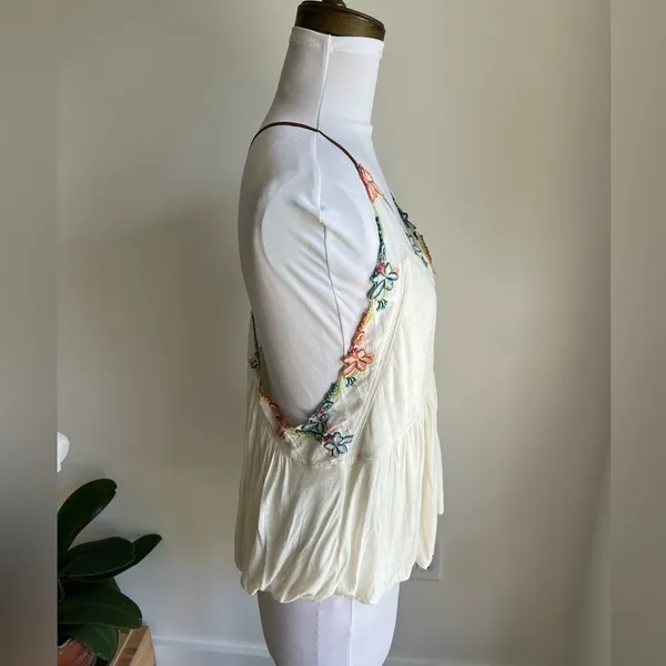 Free People Island Time Floral V Neck Tank Top Ivory Leather Straps - Image 5