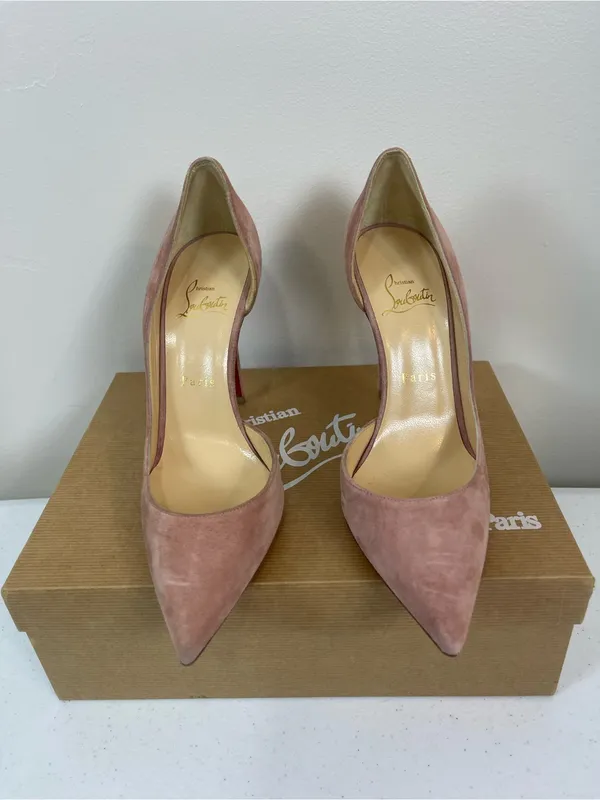 Brand New Christian Louboutin Blush Suede Pointed-Toe Pumps - Image 8