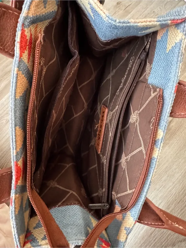 Wrangler Aztec Blue Western Tote Bag Crossbody Purse - Image 6