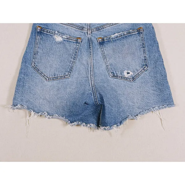 Abercrombie & Fitch Dad Short High Rise Size 25(0) Blue Raw Hem Distressed Denim - Image 10