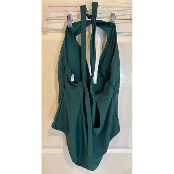 Shade & Shore Halter Plunge One Piece Swimsuit Green Womens Medium‎ M 8-10 New - Image 4