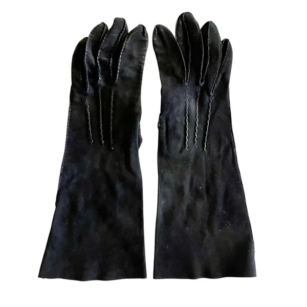 Vintage Leather-Tailored Black Fabric Forearm Long Evening Gloves Size 7 - Image 3