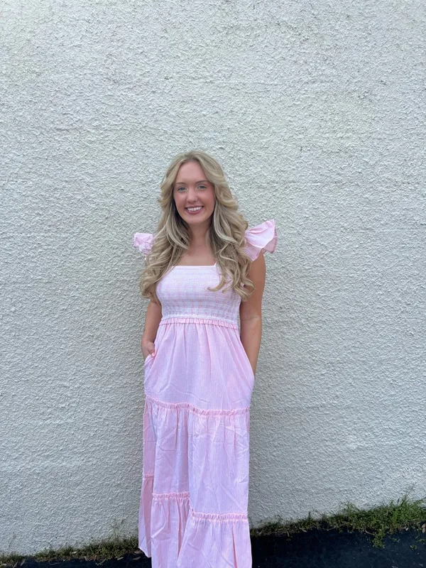 Smocked Ruffle Strap Tiered Midi Dress Medium - Image 7