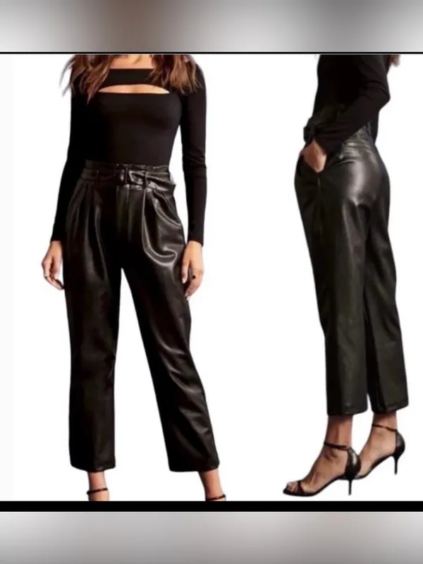 Abercrombie & Fitch A&F Black Faux Leather Belted Trouser Pants Size large - Image 2