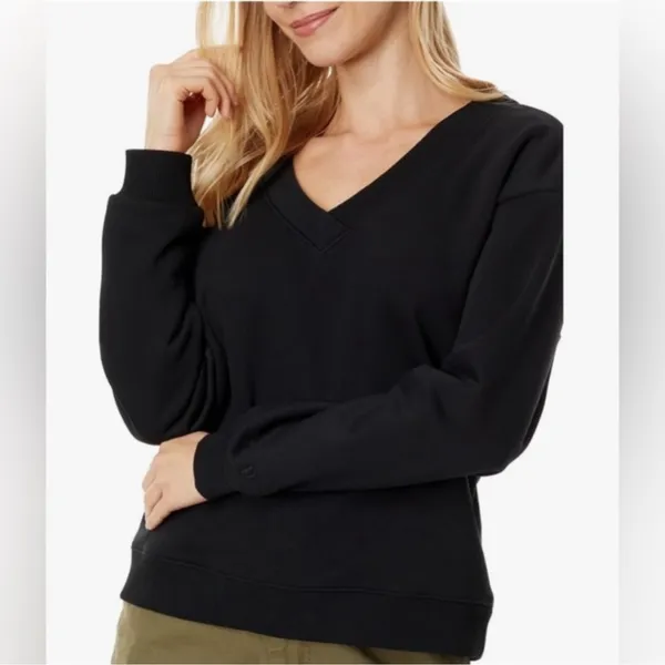 Women’s Pact Courtside V-Neck Sweatshirt Black Size XL - Image 2