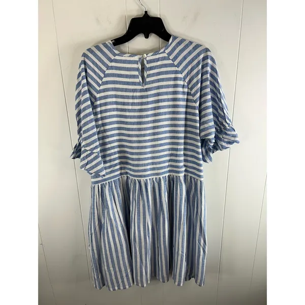 MAISIE Lex Puff Sleeve Babydoll Style Dress In Blue/White Stripe. NWOT. Size L. - Image 3