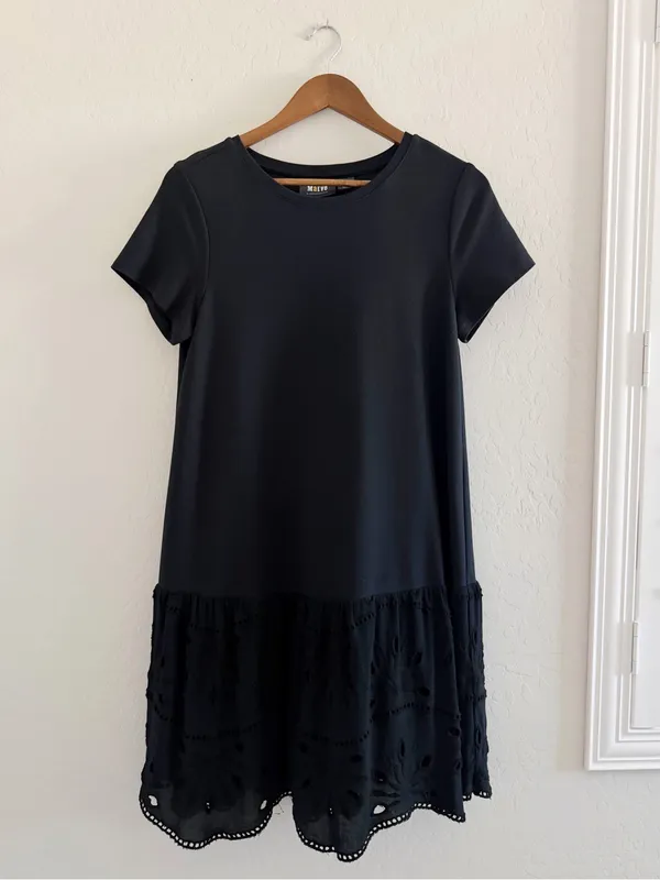 ANTHROPOLOGIE Maeve Black Flounced Eyelet Mini Shift Dress Size S - Image 5