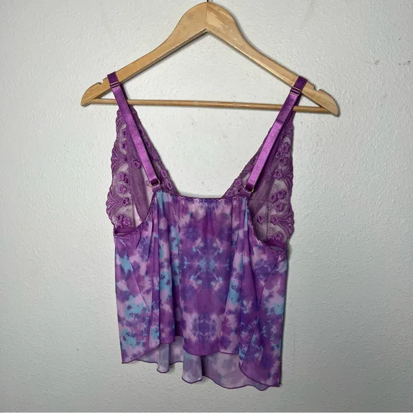 Y2K Vintage Purple Sheer Mesh Floral Fairycore Babydoll Tank Top Lingerie - Image 2