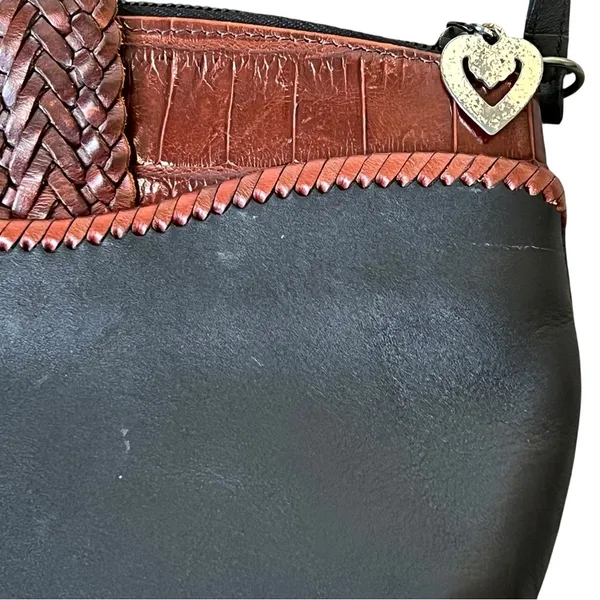 Brighton Vintage Crossbody Bag Black Leather Brown Croc Embossed Heart Accent - Image 6