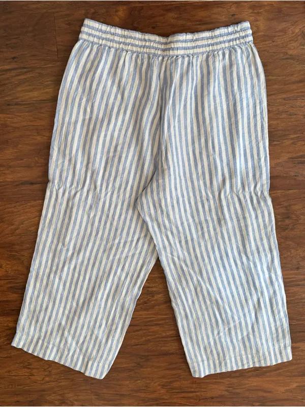J Crew Wide Leg Cropped Linen Pant Pull On Striped Coastal Relaxed NWT XL T - Image 2