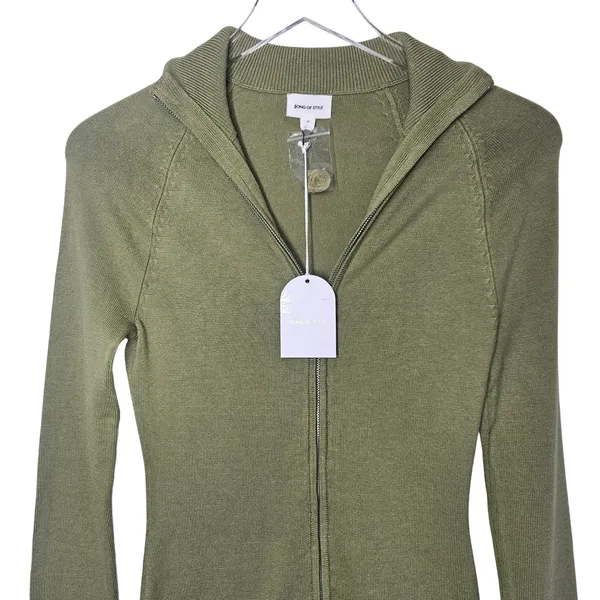 Song of Style Olive Green Knit Mini Dress Long Sleeve Full Zip‎ Up Sz S - Image 3