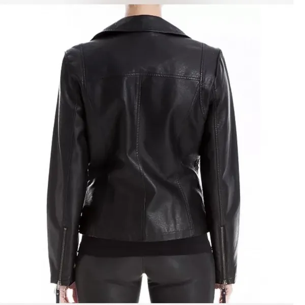 Max Studio Moto Jacket Women M Black Faux Leather Biker Asymmetric Zip Edgy - Image 2