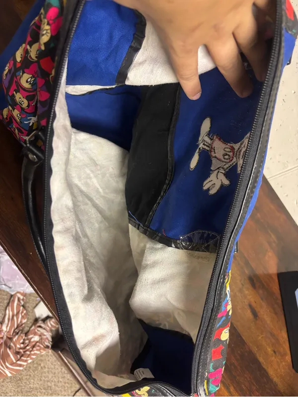 Vintage Disney Mickey Minnie Canvas Duffel Bag Blue Colorful All Over Print Week - Image 7