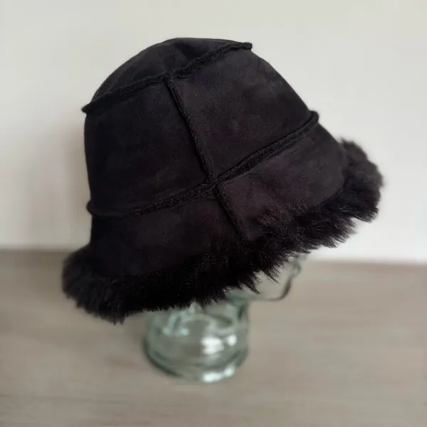 Black Faux Fur Black Bucket Hat Rocker Goth‎ Y2K Reversible? One Size - Image 8