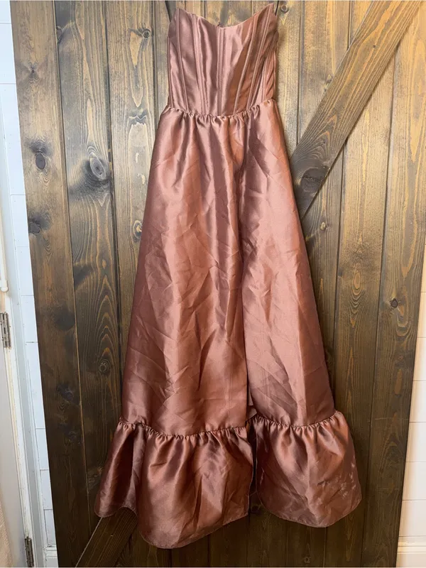 Dessy Collection Dorset Ruffle Hem Gown Dress Minimalists Sz 0 Cognac - Image 3