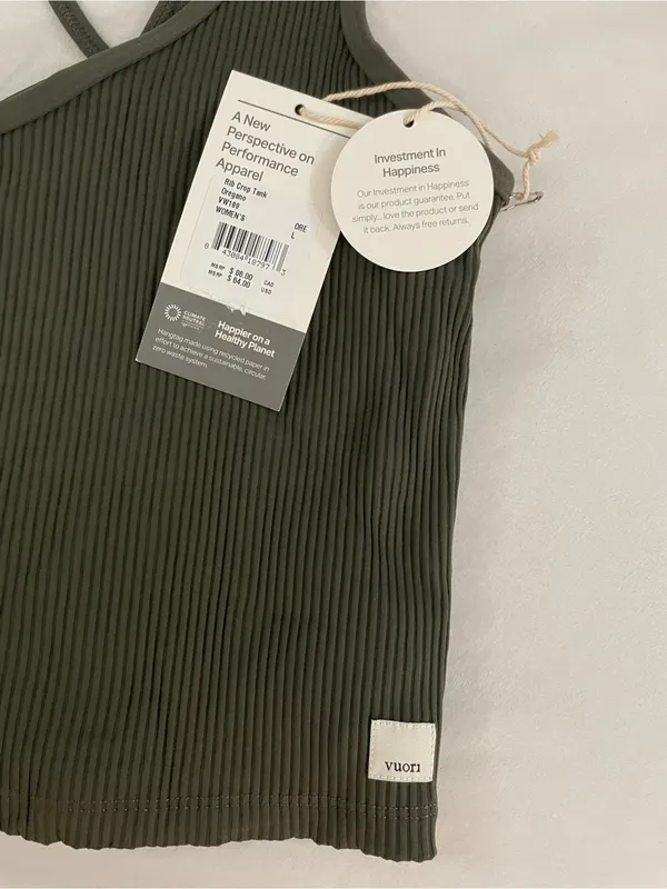 Vuori NWT Rib Crop Tank Top Back Strappy Top Oregano Green Size M - Image 5