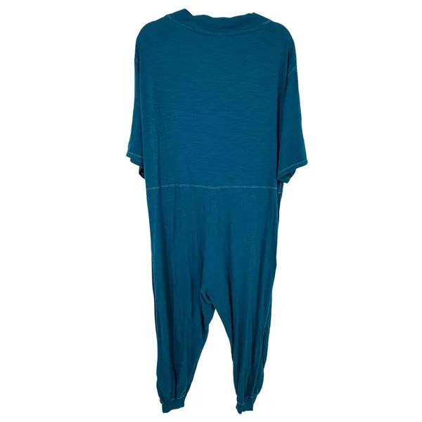 Natural Life Charlie Cotton Jumpsuit Teal Blue Deep V Pocket Romper Size M - Image 3