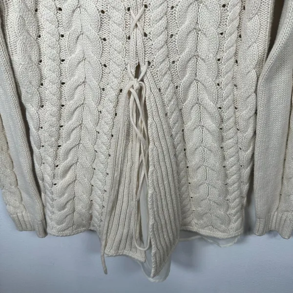 Cabi Womens Sweater‎ Small Cable Knit Corset Tie Back Style 3157 Ivory Cream - Image 15