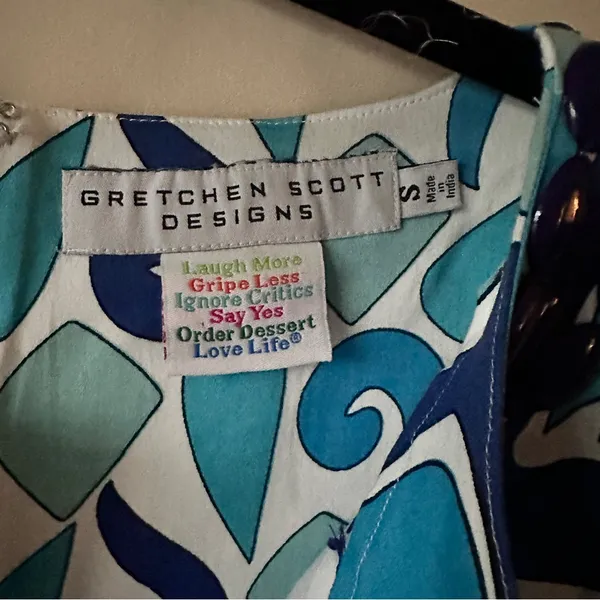 Gretchen Scott Beaded Dress Sz S Blue Sleeveless Sheath - Image 4