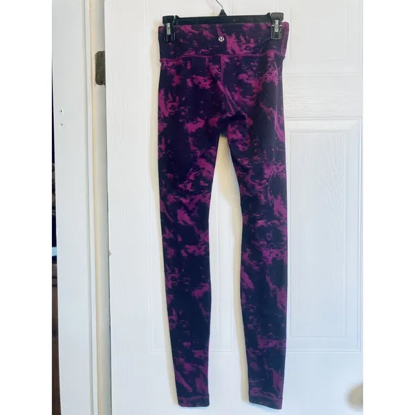 Lululemon Wunder Under Leggings Women 4 Plum Purple Black Tie Dye Mid‎ Rise Luon - Image 2