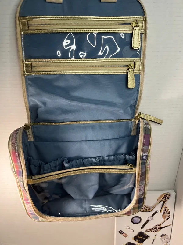 Rare COACH Multicolor Plaid Patent Cosmetic Pouch - Image 8