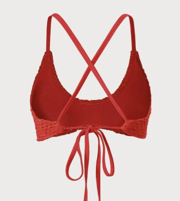 BERLOOK Red Crochet U Neck Bikini Top ONLY 41 Size M - Image 8