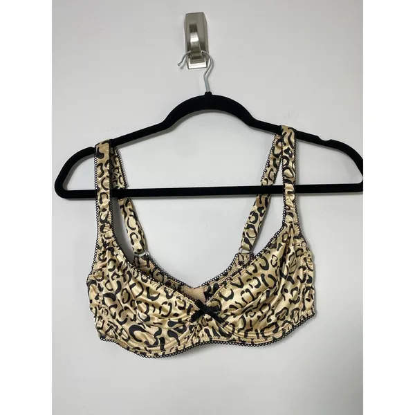 For Love & Lemons Leopard Satin Underwire Bra Small DD Animal Print - Image 2