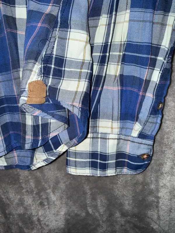 L.O.G.G. H&M Label of Graded Goods Blue Plaid Flannel Shirt with Elbow Patches - Image 6