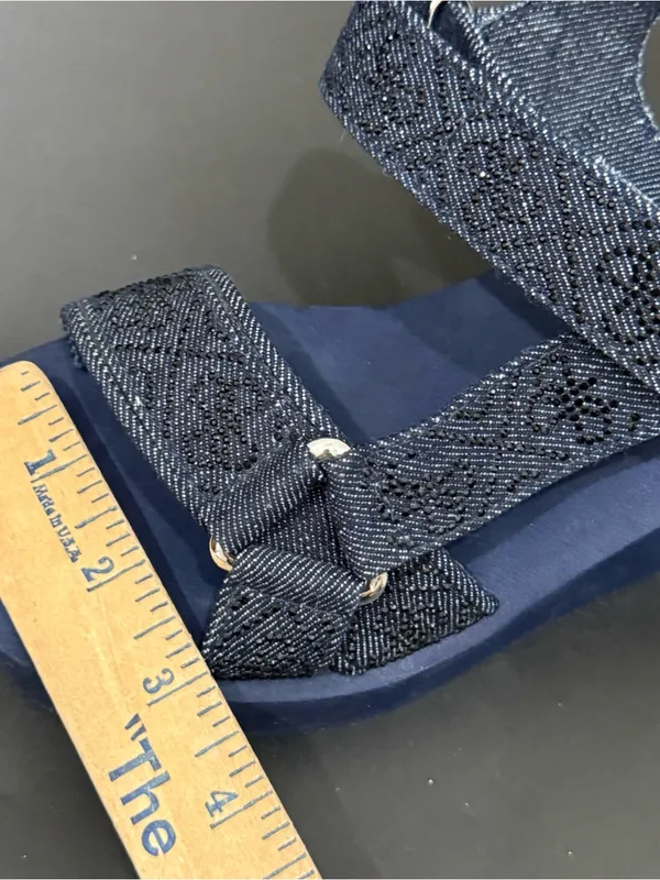 GUESS Dawsin Denim Rhinestone Embellished Straps EVA Soles Wedge Sandals Size 6 - Image 14