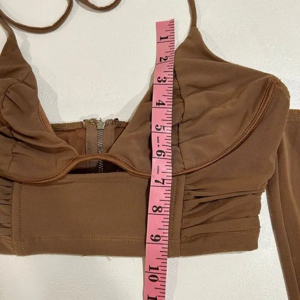 White Fox Chocolate Brown Off Shoulder Ruched Crop Top Size M Going Out - Image 6