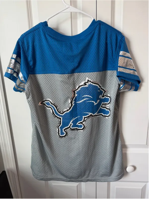 Women's NFL Detroit Lions Jersey XL Grey Blue Mesh V-Neck - Image 2