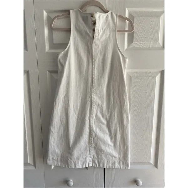 J.Crew‎ Button-Back Shift Dress Womens Size 00 White Denim Mini Rush Sorority - Image 6