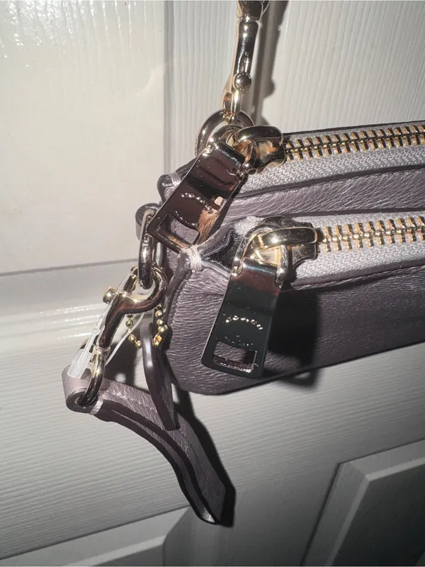Coach F53157 Metallic Pewter Leather Crossbody Wristlet Double Zip Bag - Image 4