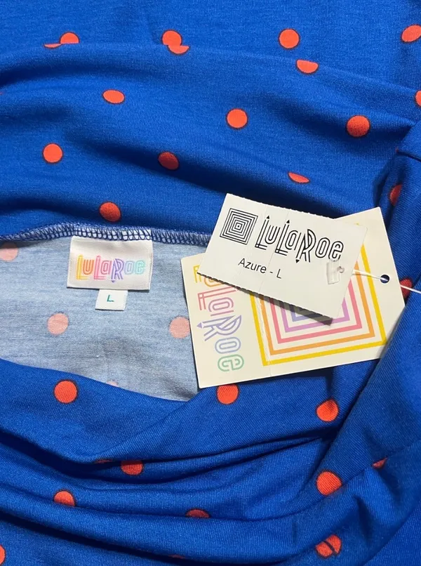 LuLaRoe A-Line Skirt Sz L AZURE Polka Dot Print Closet Staple Feminine Flowy - Image 5