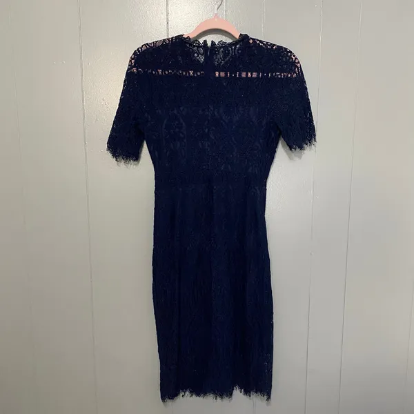 Lulus Remarkable Navy Blue Sheer Lace Short Sleeve Event Cocktail Mini Dress M - Image 7