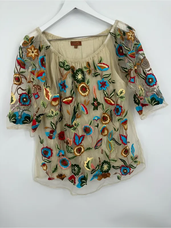 Scully Floral Boho Embroidered Blouse Size Large Whimsical Fairycore - Image 8