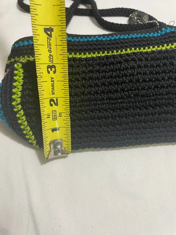The Sak Crochet Knit Shoulder Bag Black Multicolor Striped Zip Boho Handbag - Image 7