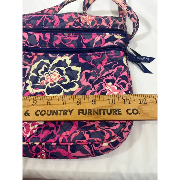Vera Bradley‎ Crossbody Bag Quilted Floral Zipper Pockets Boho Navy Pink 11x11" - Image 12