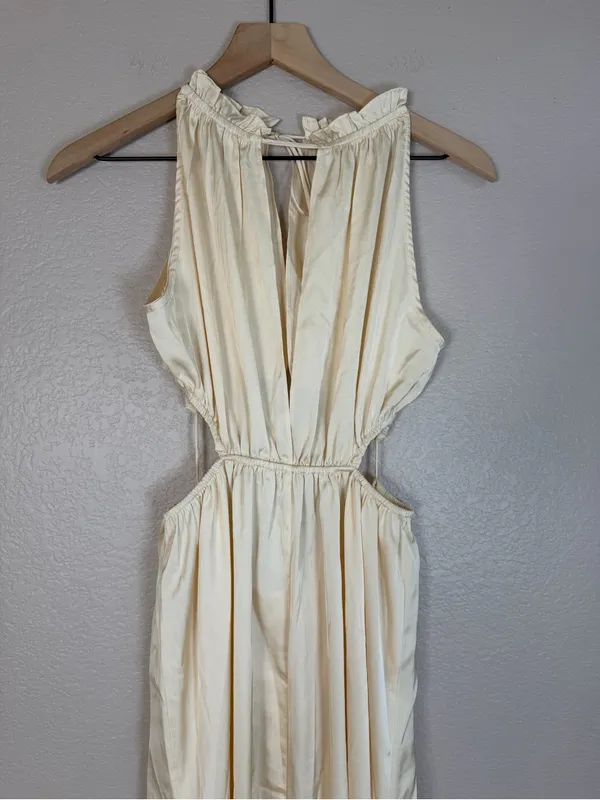 12th Tribe Cream Ivory Satin Cutout Maxi Dress Small - Image 6