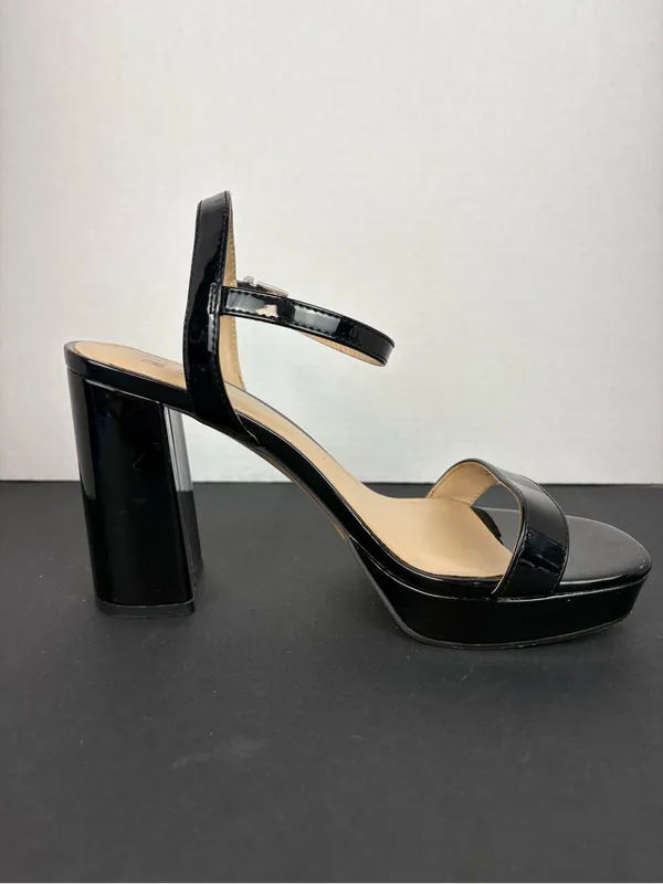 mix no. 6 Black Patent Platform Block Heel Sandals - Women - Image 6