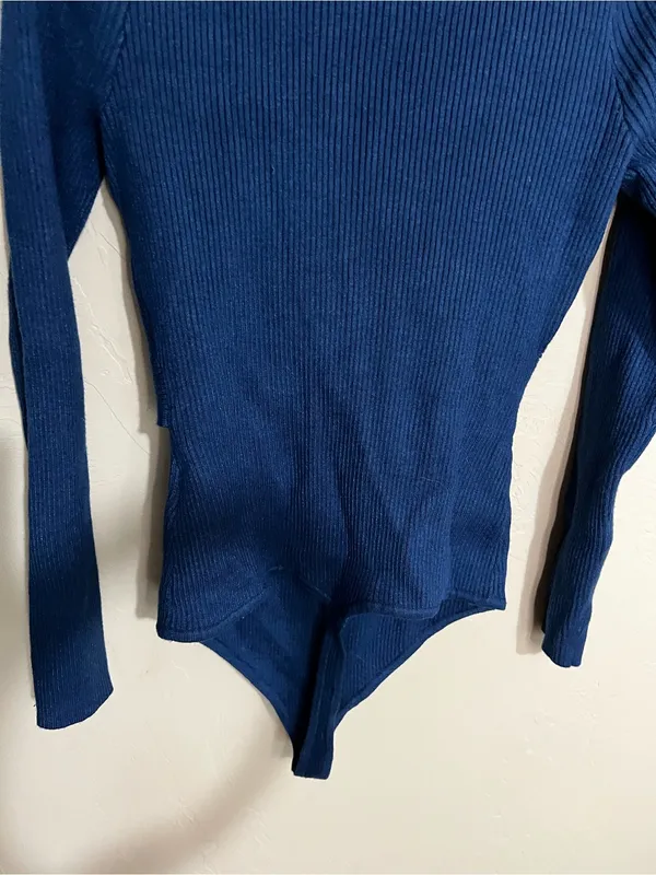 Abercrombie & Fitch‎ Luxeloft Blue Sweater Ribbed Wrap Thong Bodysuit - Image 10