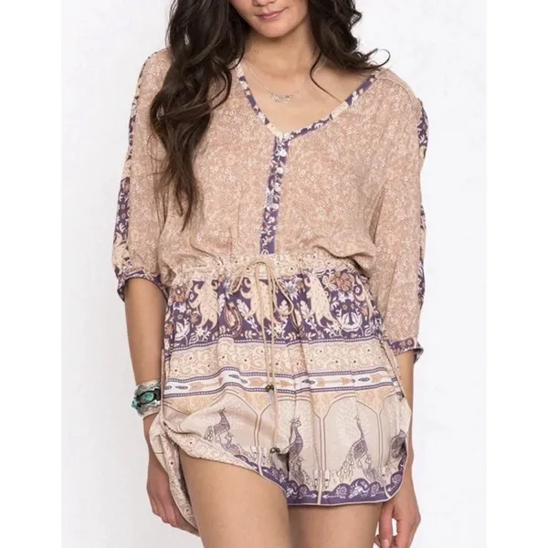 Spell And The Gypsy Xanadu Playsuit Peacock Romper in Gold Dust Size Small Boho - Image 2
