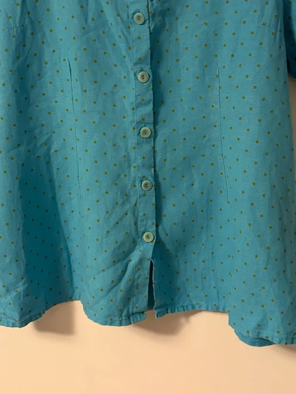 Flax 100% linen polka dot square neck button front blouse size large - Image 5