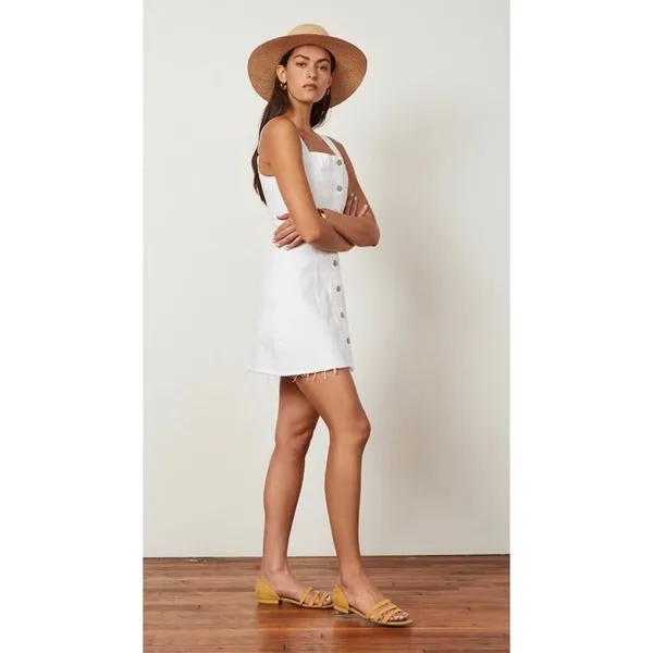Boyish Denim Dress Women L White Kennedy Vertigo‎ Button Front Mini Raw Hem Eco - Image 3