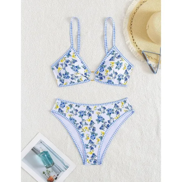 Tainehs Two Piece Bikini Set O Ring Top Floral Triangle Swimsuit Cheeky MEDIUM - Image 4
