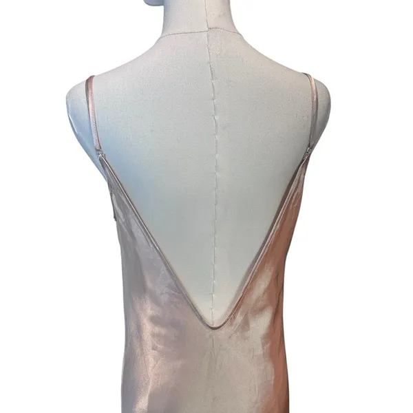 Slip Dress Long High Slit Drapery Neck Beige Ankle SZ SM Y2K Romantic Boho Chic - Image 5